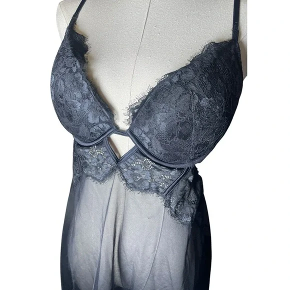LaSenza Large Babydoll Lingerie Outfit Black Push Up Sexy Sheer Lace Chemise Bra - Picture 6 of 13